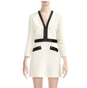 Maje Remma Faux-Leather Trimmed Tweed Dress